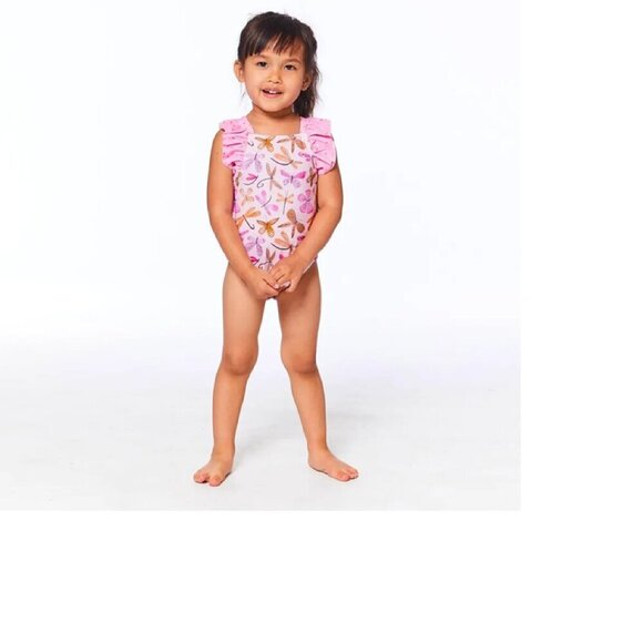 Deux par Deux Printed One Piece Swimsuit Pink Dragonflies Baby Girl 6-12M - Picture 2 of 8